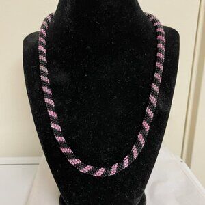 Beaded Tube Black & Pink Necklace